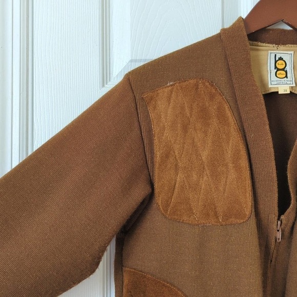 Bob Allen 60's Vintage Suede Patch Zip Up Shooting Cardigan Sweater Brown 38 - Picture 5 of 14